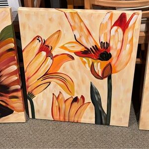 Floral Canvas Wall Art - Orange and Green